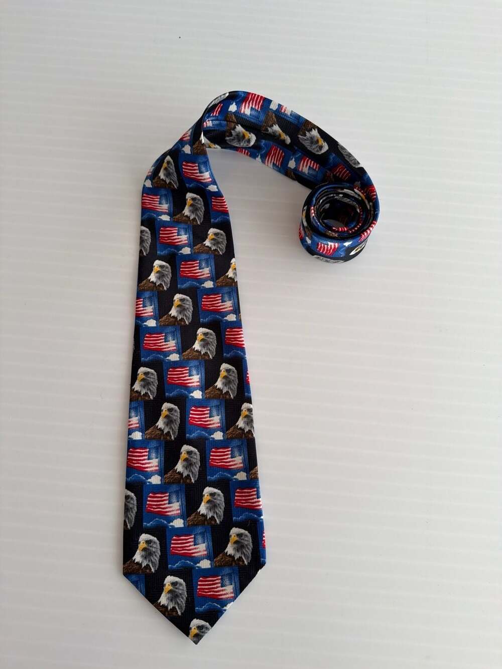 Parquet American Bald Eagle Flag Tie Necktie Umo Lorenzo 59” x 3.75”